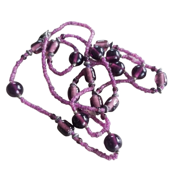 Vintage 1970s Amethyst Glass Bead Necklace - Picture 5 of 8